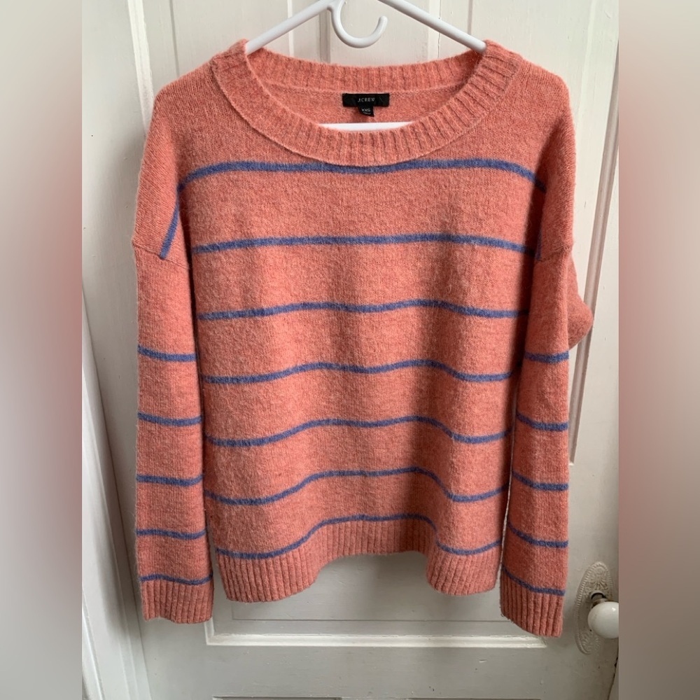 J Crew Alpaca Blend Pink/Blue Striped Oversized Sweater XXS